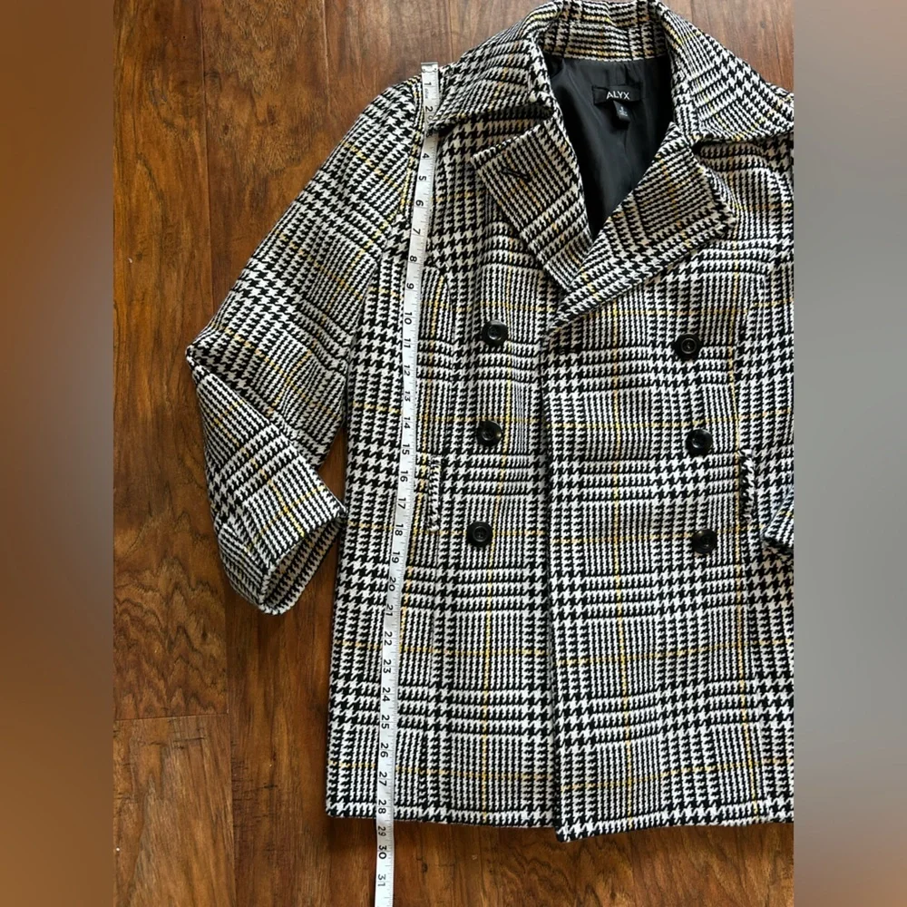 Women’s Black and White Plaid Peacoat Jacket - Picture 5 of 6